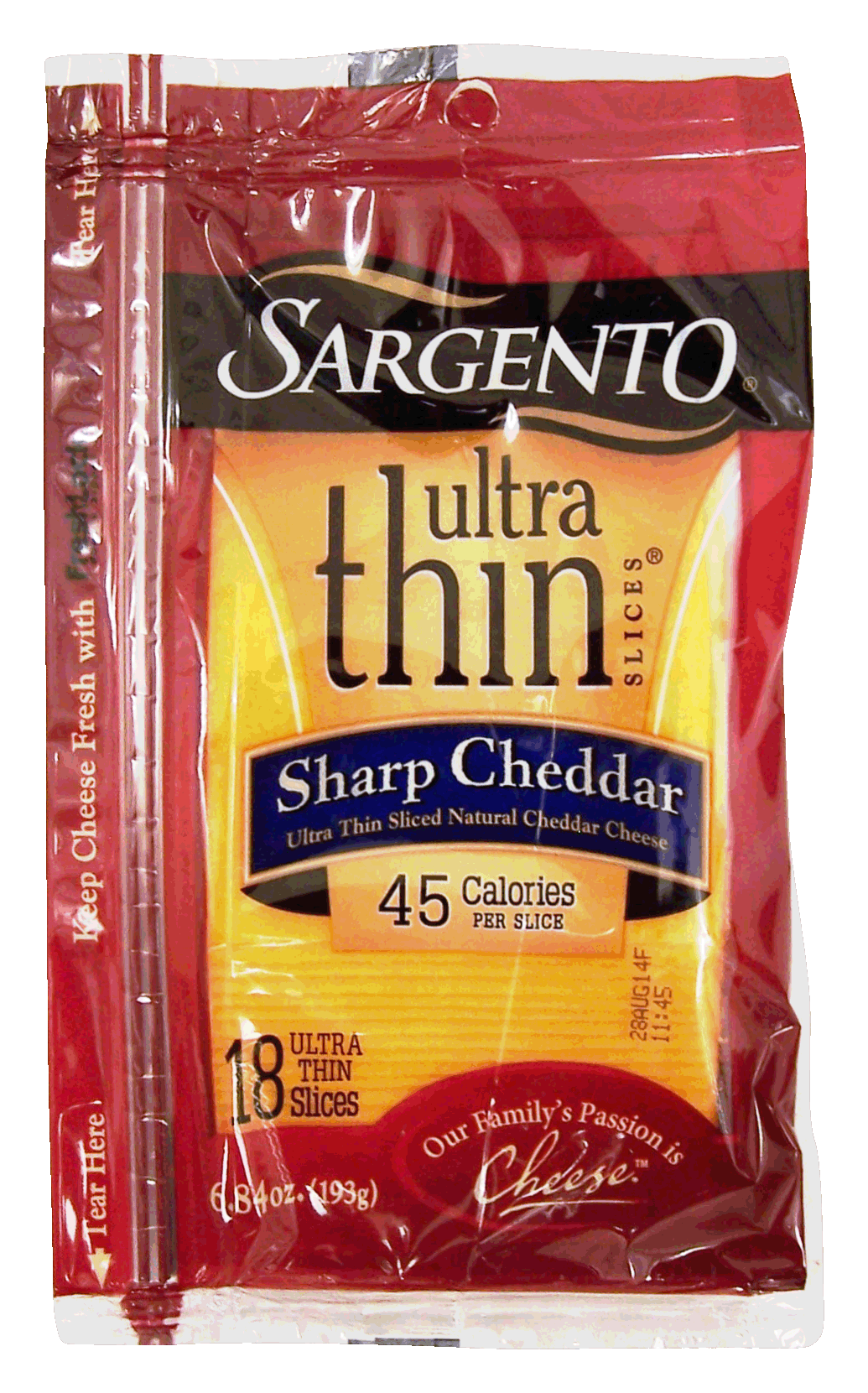 Sargento(R) Ultra Thin sliced natural sharp cheddar cheese, 45 calories per slice, 18 slice Full-Size Picture